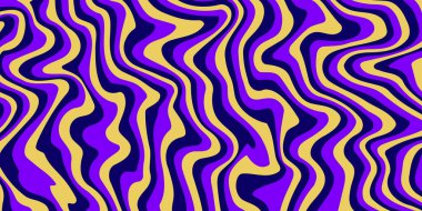 Eski moda arka plan. Dalgalı, antika psikedelik duvar kağıdı. Mor sarı desenli, örtülü, 60 'lı ya da 70' li yaşlarında bir poster. Sıvı hippi dokusu. Vektör