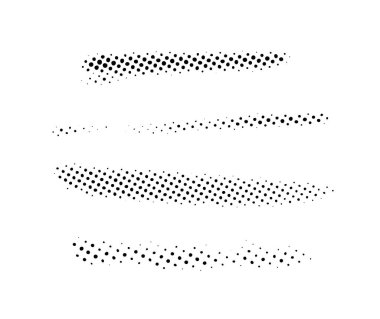 Grunge yarım ton vuruşları hazır. Siyah çizgi roman sanat çizgileri koleksiyonu. Yarı renkte lekeler, lekeler ve lekeler. Tek renkli noktalı tasarım elementi. Vektör 