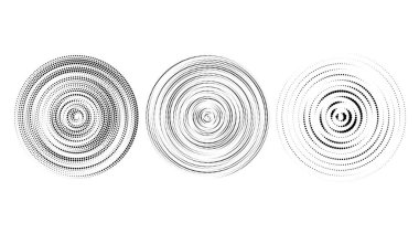 Yarım ton eşmerkezli daireler ayarlandı. Noktalı yüzük koleksiyonu. Epicentre, hedef, radar ikonu konsepti. Ses dalgası, radyal sinyal, titreşim veya su elementleri. Vektör 