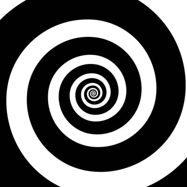 Hipnotik spiral arka plan. Radyal optik illüzyon. Siyah ve beyaz girdap tünel duvar kağıdı. Dönen konsantre eğriler. Girdap ya da girdap tasarımı poster, afiş, broşür için. Vektör illüstrasyonu