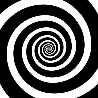 Hipnotik spiral arka plan. Radyal optik illüzyon. Siyah ve beyaz girdap tünel duvar kağıdı. Dönen konsantre eğriler. Girdap, girdap ya da poster, afiş ve el ilanları için sarmal tasarımı. Vektör