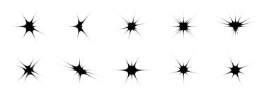 Siyah yıldız ve pırıltı seti. Retro göz kırpma koleksiyonu. Soyut y2k yıldız patlaması parlatıcı paketi. Poster, afiş, logo, kart, simge, etiket, kolaj, çıkartma için tasarım ögesi şablonu. Vektör paketi