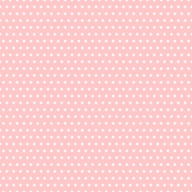 Polka noktasız desen. Pembe ve beyaz noktalı yinelenen arka plan. Tekstil, kumaş, ekose, masa örtüsü, giysi için kumaş örneği. Vektör duvar kağıdı