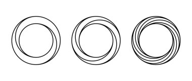 İmkansız daire şekilleri ayarlandı. Çizgi optik illüzyon halkaları. Taslak mobius şeritleri. Sonsuz döngü. Soyut, gerçek dışı geometrik şekiller. Logo, simge, etiket ve etiket için doğrusal yapboz tasarımı ögeleri. Vektör