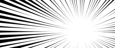 Çapraz hız çizgileri arka plan. Çizgi roman güneş patlaması çerçevesi. Soyut siyah ve beyaz radyal çizgiler. Manga ya da çizgi film patlama duvar kağıdı. Işık patlaması ya da ışın etkisi. Vektör arkaplanı