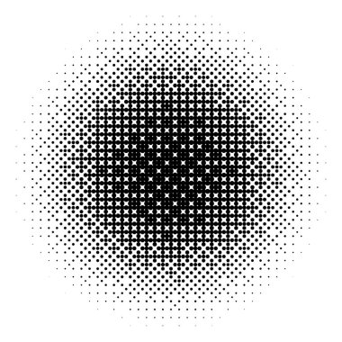 Radyal yarım ton eğim dokusu. Noktalı yuvarlak arka plan. Soyut 8 bit solmuş pop sanat duvar kağıdı. Kaybolan benekli pikselli tasarım afiş, poster, broşür ve kapak için arka plan. Vektör bitmap