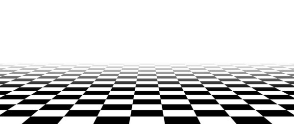 Black and white checkered tile floor fading in perspective. Abstract checkerboard texture landscape. Vanishing horizontal chessboard plane surface. Empty room background. Vector illustration