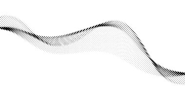 Yarım ton dalga arkaplanı. Noktalı akıcı şekilli duvar kağıdı. Soyut dalgalı sıvı dokusu. Poster, afiş, kapak, baskı, kart, broşür için siyah beyaz kıvrımlı sıvı madde. Vektör arkaplanı