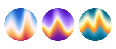 Renkli yuvarlak dalgalı eğimli arkaplan seti. Bulanık sıvı dalga duvar kağıdı koleksiyonu. Daireler çizerek parlak, yanardöner, soyut arka planlar. Pankart, el ilanı, kapak, poster, kolaj için vektör şablonu