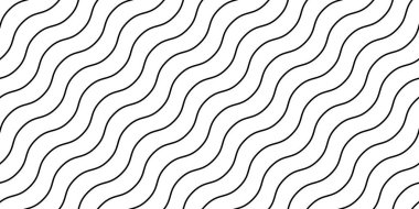 Dalgalı çizgiler pürüzsüz desen. Çizgileri tekrar eden arkaplanı düzensiz hale getir. Siyah ve beyaz köşegen dalga dokusu. Eğik ve eğri doğrusal duvar kağıdı. Tekstil ve kumaş kumaş kumaş tasarım şablonu. Vektör