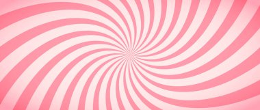 Şeker rengi güneş patlaması arka planı. Soyut pembe güneş ışınları duvar kağıdı tasarımı. Şablon, afiş, poster ve broşür için renkli çizgiler. Tatlı dönen çizgi film girdabı ya da girdabı. Vektör arkaplanı 