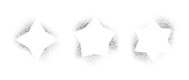 Sprey şablon efektli yıldız çerçeveleri. Grunge elmas sınır koleksiyonu. Solmuş ses dokusu şekil paketi. Metin kutusu, afiş, poster ve şablon için siyah parçalar. Vektör