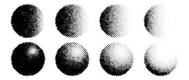 Yarım tonluk daire şekilleri ayarlandı. Noktalı desenli küre koleksiyonu. Çizgi roman ve pop sanatında düşüş eğilimi. Siyah benekli tasarım elementleri. Rasterize ve piksellenmiş arka plan paketi. Vektör