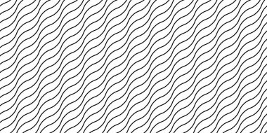Dalgalı çizgiler pürüzsüz desen. Çizgileri tekrar eden arkaplanı düzensiz hale getir. Siyah ve beyaz köşegen dalga dokusu. Basit kıvrımlı doğrusal duvar kağıdı. Tekstil ve kumaş kumaş kumaş tasarım şablonu. Vektör