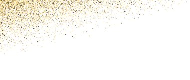 Altın parıltılı arka plan. Işıl ışıl küçük konfeti duvar kağıtları. Düşen ya da sıçrayan altın noktalar dokusu. Posterler için vektör tasarım unsuru, Noel doğum günü süsü. Vektör