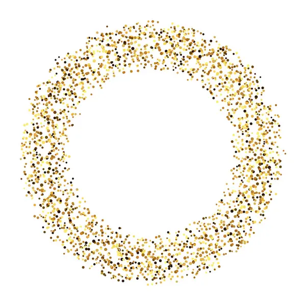 Altın konfeti dairesi çerçevesi. Işıltılı ışıltılı arka plan. Basit altın yuvarlak noktalar biçiminde. Işıl ışıl yarım tonluk bir yüzük. Noel süslemesi. Vektör illüstrasyonu 
