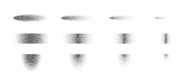 Kıvrımlı gölgeler ve şekiller. Solan gölgeli elementler koleksiyonu. Siyah noktalı şablon efekt lekeleri. Yarım ton gürültü tahıl paketi. Vektör illüstrasyon paketi 