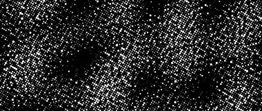 Yarım ton grunge kaplama dokusu. Siyah ve beyaz noktalı sıkıntılı bir arka plan. Şablon, afiş, poster, kapak, kolaj, broşür için kaba kirli yüzey. Vektör tahıl sesi duvar kağıdı