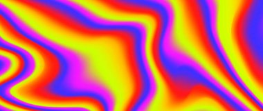 Psikedelik yanardöner arka plan. Parlak neon holografik duvar kağıdı. Mavi, yeşil, kırmızı dalga, sıvı değişim dokusu. Pankart, poster, kapak, yazı, el ilanı için vektör soyut asit trippy arkaplan