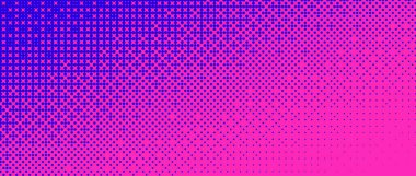 Pixelated köşe gradyan dokusu. Mavi ve pembe dither köşegen desen arka planı. Soyut kusurlu desen. 8 bitlik video oyunu duvar kağıdı. Piksel sanat retro illüstrasyonu. Vektör bitmap arkaplanı