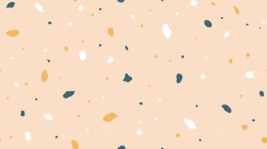 Terrazzo kusursuz desen. Döşeme dokusunu tekrar ediyorum. Bej mozaik arka plan. Moda yüzeyi ve tekstil tasarımı. Vektör duvar kağıdı 
