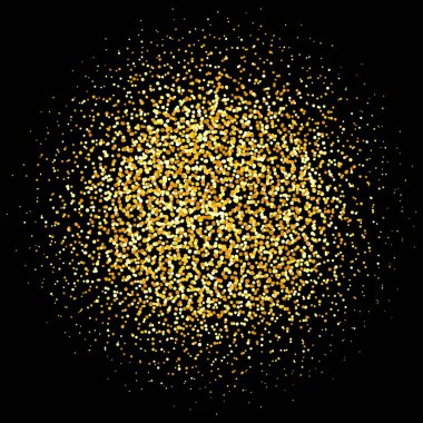 Altın konfeti solgun. Noktalı ışıltılı arka plan. Basit altın sarısı noktalar yığını. Sarı yarım tonlu doku. Davetiye için Noel süslemesi, afiş. Koyu arkaplanda vektör illüstrasyonu