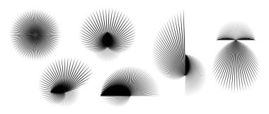 Soyut dikenli elementler ayarlandı. Radyal ve spiral nesne koleksiyonunu bozar. İnce dikenli şekiller ve posterler, kolajlar, dekorasyon için açısal güneş patlaması demeti. Vektör gelecekçi paketi