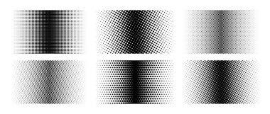 Farklı yarım ton eğimli arka planlar ayarlandı. Çizgi film desenli duvar kağıdı koleksiyonu. Siyah beyaz çizgi roman kapağı afiş, poster, baskı için. Pop Art noktalı vektör illüstrasyon paketi