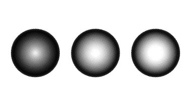 Yarım tonluk küreler ayarlandı. Noktalı küreler. Çizgi roman çemberleri. Yuvarlak gradyan koleksiyonu. Radyal tasarım elemanları. Sivri uçlu soluk şekiller. Soyut tek renkli arkaplan. Vektör