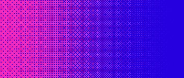 Pikselleştirilmiş bitmap gradyan dokusu. Mavi ve pembe dither desenli arka plan. Soyut kusurlu desen. 8 bitlik video oyunu duvar kağıdı. Geniş pikselli sanat retro çizimi. Vektör arkaplanı