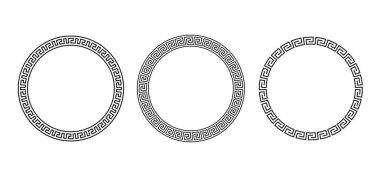 Yunan süsü çerçeve seti. Yuvarlak desenler koleksiyonu. Antik Yunan sınırlarında. Geometrik ortalama motif. Vektör dekorasyonları