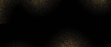 Altın dalgalı yarım ton eğimli arkaplan çerçevesi. Parlak komik parıltı dokusu. Pırıl pırıl parlayan duvar kağıtları çıkar. Pankart, el ilanı, poster ve sunum için geçmişe dönük tasarım şablonu. Vektör 