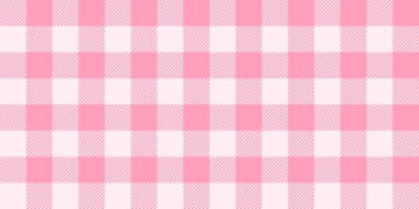 Pembe gingham dikişsiz desen. Soluk pembe arka plan dokusu. Duvar kağıdını tekrar eden tüvit ekose kumaşa baktım. Kumaş tasarımı. Vektör 