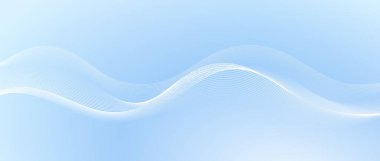 Dalgalanan düz dalga çizgileri dizaynı. Soyut akışkan kavisli çizgiler şablonu. Açık pastel mavi arka planda beyaz sıvı şekli. Deniz suyu, rüzgar ya da hava konsepti. Vektör duvar kağıdı