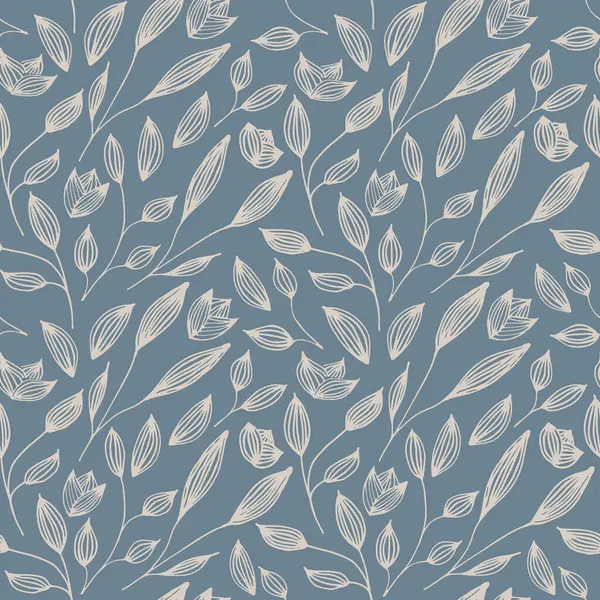 El çizimi, Çiçeksiz Desen, el yazısıyla çizilmiş duvar kağıdı. Tarzlı bitkilerle dolu bir arka plan. Gelişmiş botanik arkaplan ve vektör illüstrasyonu. 