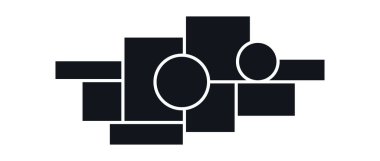 Moodboard ya da fotoğraf kolajı şablonu. Siyah mozaik sanat şebekesi düzenlemesi. Dairesel çerçeve kompozisyonu. Duvar galerisi tasarım konsepti sunum, poster, model, pankart. Vektör