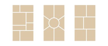 Resim kolajı şablonu. Bej mozaik ruh hali şebekesi koleksiyonu. Resim çerçevesi ayarlandı. Pankart, poster, çizgi roman, broşür, kitapçık, hafıza duvarı tasarımı için fotoğraf albümü fikri. Vektör paketi