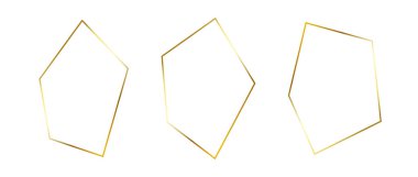 Altın ince çerçeve. Sanat deco tarzında altın folyo geometrik sınırlar. İnce doğrusal düzensiz kare koleksiyonu. Sarı parlayan parlak yatılı element paketi. Fotoğraf, kadro ve dekorasyon için vektör destesi