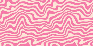 Dalgalı, pembe, pürüzsüz bir çizgi. Acayip havalı sıvı dalga arkaplanı. 60 'larda 70' ler tarzında tekrarlanan psikedelik doku. Tekstil, baskı ve ambalaj kağıdı için kıvrımlı çizgili duvar kağıdı. Vektör