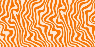 Dalgalı, pürüzsüz bir çizgi. Tuhaf, harika sıvı dalgalar arka planı. 60 'larda 70' ler tarzında tekrarlanan psikedelik doku. Tekstil, baskı ve ambalaj kağıdı için kıvrımlı çizgili duvar kağıdı. Vektör