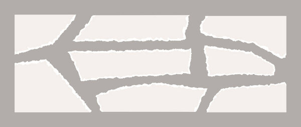 Torn paper pieces collection. Beige shapes with jagged uneven edges. Ripped different paper fragments set. Textured grunge elements bundle for collage, text box, banner, sticker, poster, flyer. Vector