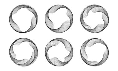 Noktalı çizgi çember çerçevelerini karıştır. Siyah yuvarlak sınır koleksiyonu. Eğri dalgalı nokta çizgili daire şekilleri. Dairesel teknoloji sınır paketi. Vektör tasarım ögesi paketi veya poster, afiş, broşür