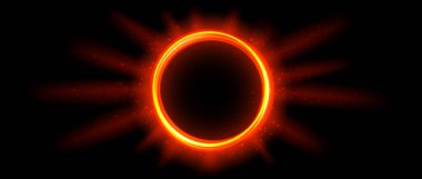 Kırmızı turuncu parlak portal konsepti. Siyah arkaplanda neon hologram ışınlanma geçidi. Dijital aura 'yı ışık ve ışıltılarla çevreleyin. Oyun için yuvarlak sıcak işaret fişeği şablonu, evet, arayüz. Vektör illüstrasyonu