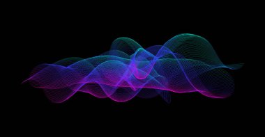 Kademeli dalgalı çizgi karışımı. Soyut mor mavi yeşil akış çizgileri tasarım elementi. Dinamik neon dalgalı dumanlı şekil. Ses dalgaları ya da ai illüstrasyon konsepti. Vektör eğimli kalıp arkaplanı