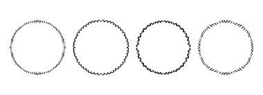 Çember el taraklı çerçeve seti. Yuvarlak siyah kurdele sınır koleksiyonu. Vektör karalanmış dantel kadrolu çerçeveler. Davetiye, düğün, doğum günü, tebrik kartı için radikal kıvrımlı sınır paketi.