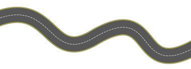 Üst Manzara Viraj Yolu. Dalgalı otoyol şeridi ya da kıvrımlı yarış pisti. Bend caddesi yolu. Kasaba ya da şehir asfalt yolu patent alır. Yatay yol şeridi çizgisi. Vektör