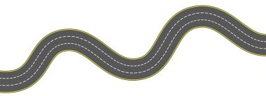 Üst Manzara Viraj Yolu. Dalgalı otoyol şeridi ya da kıvrımlı yarış pisti. Bend caddesi yolu. Kasaba ya da şehir asfalt yolu patent alır. Kıvırcık yol şeridi elementi. Vektör illüstrasyonu