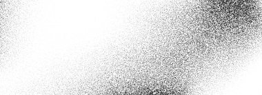 Siyah noktalı tanecikli doku. Benekli kumlu kaplama. Grunge arka planda gürültü püskürttü. Kaba, sıkıntılı, toz, parçacık ve lekelerle donatılmış nokta. Vektör ince kum tanecikli duvar kağıdı