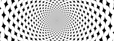 Dönen yıldızlar optik illüzyon arka planı. Siyah ve beyaz hipnotik duvar kâğıdı. Pankart için soyut yanılsama duvar kağıdı, şablon tasarımı. Spiral kıvılcımlar şeklinde dönen poster tasarımı. Vektör