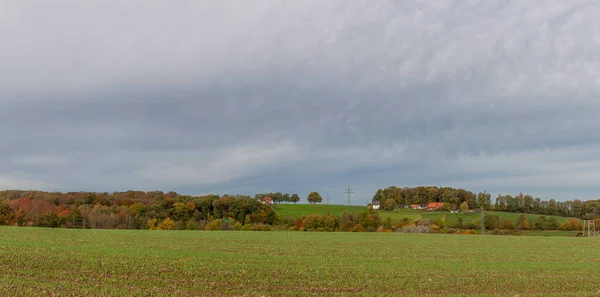 Panorámás Falu Táj Észak Rajna Vesztfália Németországban Egy Magányos Vidéki — Stock Fotó